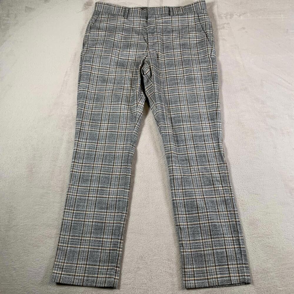 Murano Pants Mens 33x30‎ Gray Plaid Evan Fit Modern Comfort Flat Front Dress